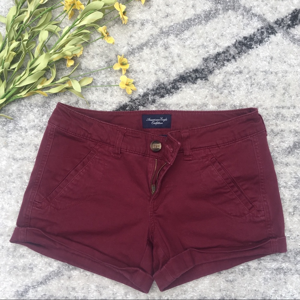 American Eagle Maroon Khaki Shorts
